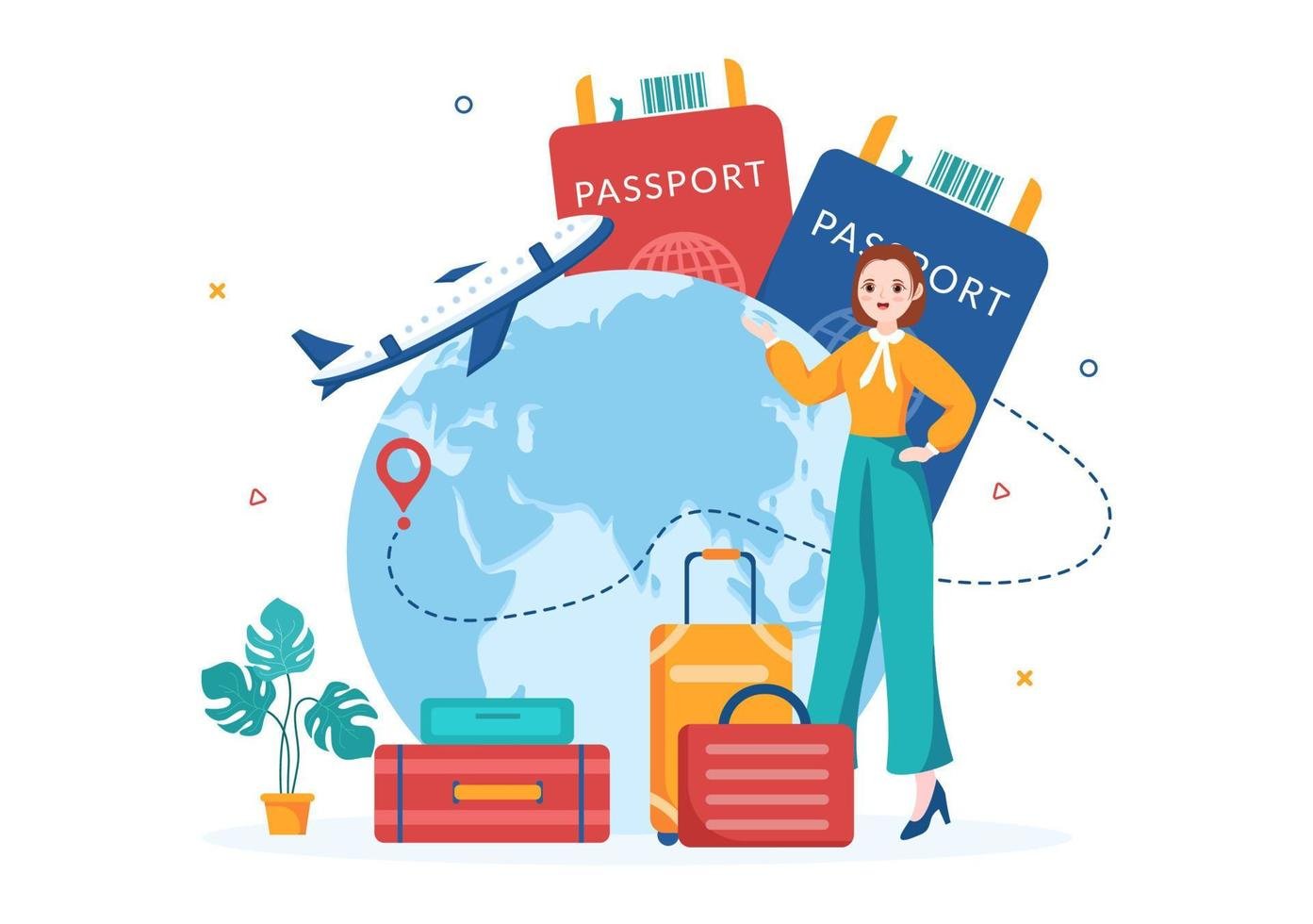 Home 52 immigration template hand drawn cartoon flat illustration of document with visa and passport for moving to another country vector